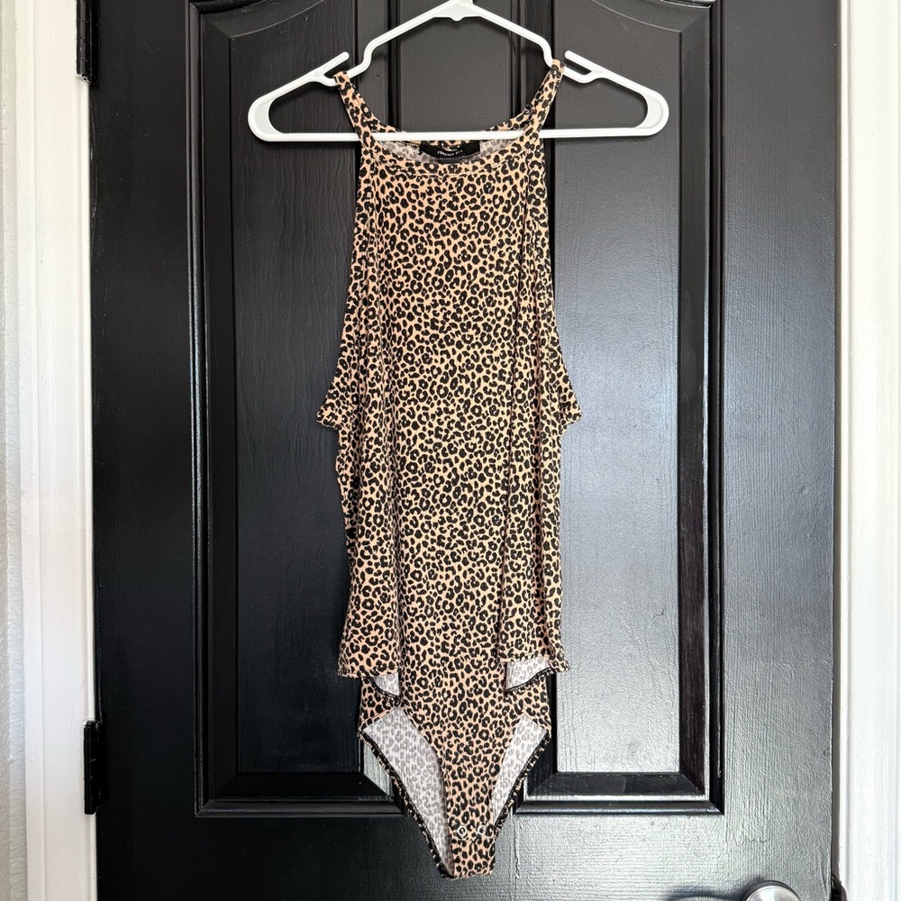 Forever 21+ Leopard Print Ribbed Halter Bodysuit